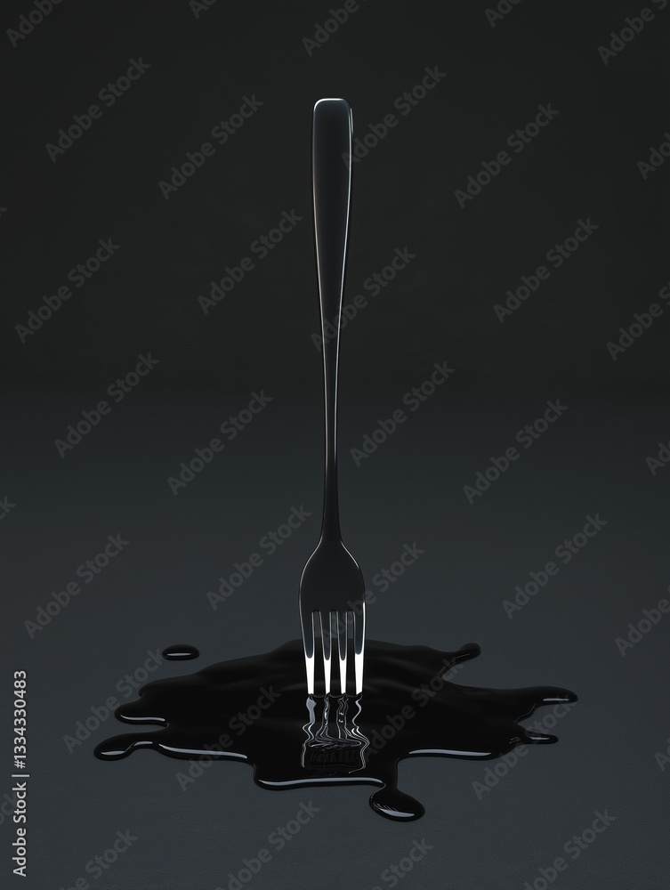 Poster black and white photograph of a fork with a long handle. the fork is in the center of the image and 