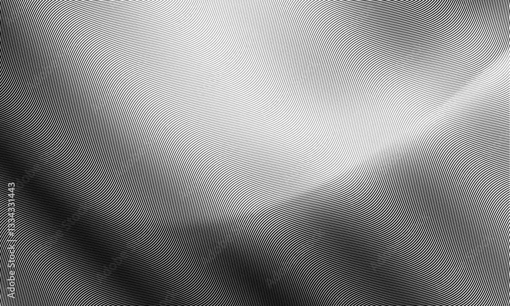 Poster This abstract black and white pattern features wavy lines and gradients, creating a dynamic aesthetic. It blends contemporary style with