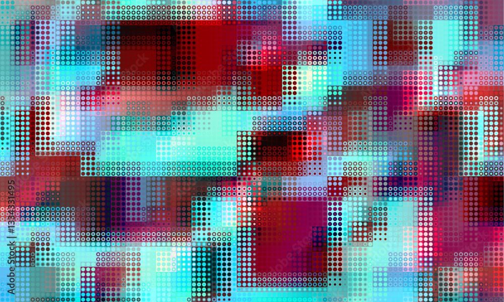Poster Pixilated abstract Energy background. Halftone effect. Vector image. Small particles with overlay moire effect