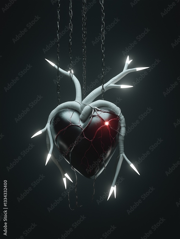 Aufkleber digital illustration of a heart hanging from a chain. the heart is in the center of the image and is