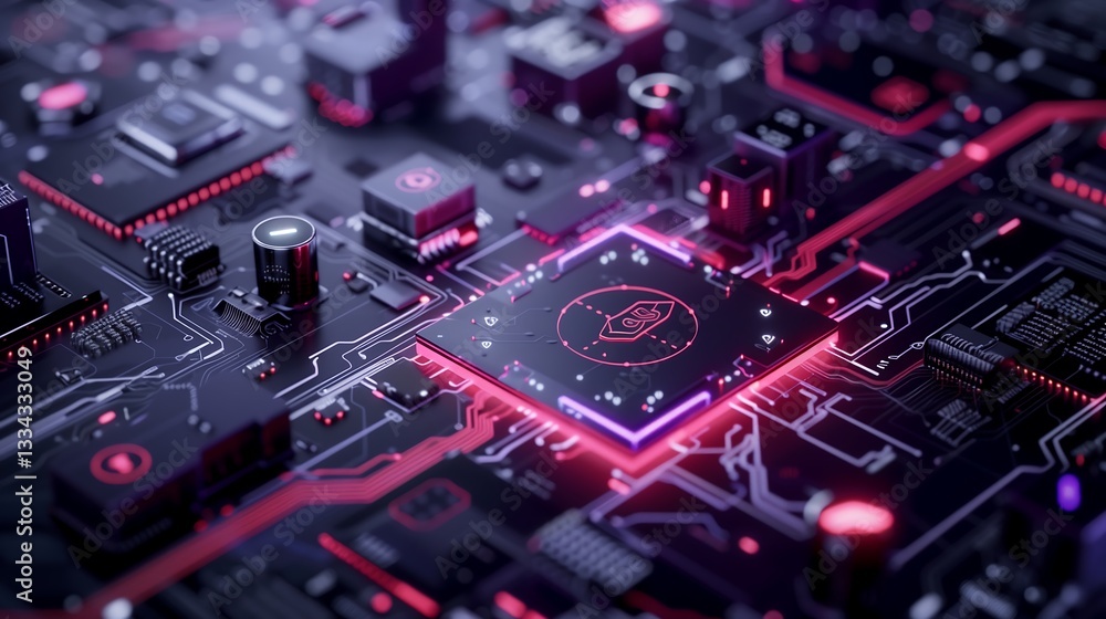 Poster a high-tech data center visualizing a secure digital transfer, with biometric authentication icons, 