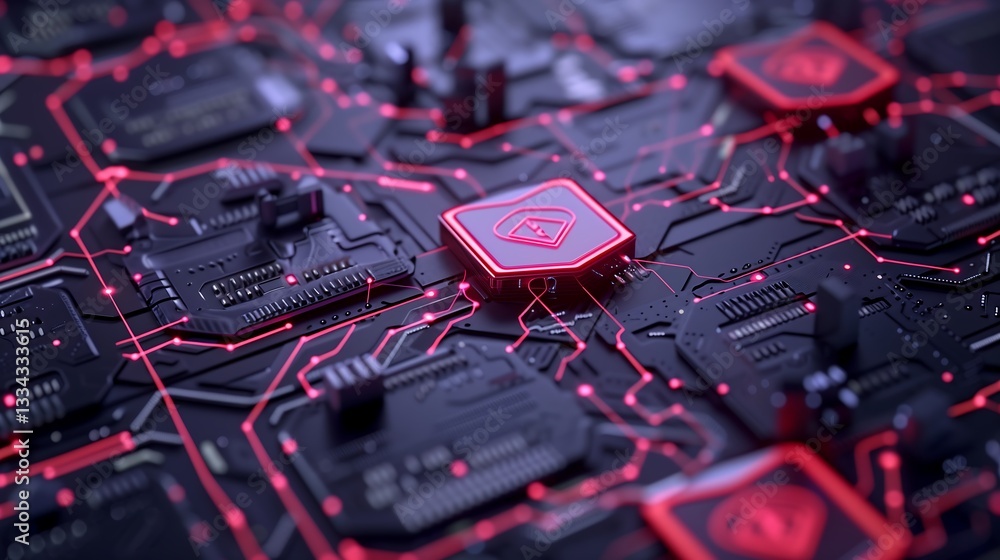 Poster an advanced cybersecurity network with encrypted data packets traveling through glowing digital path