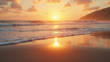 Obraz premium Breathtaking sunset over ocean beach with calm representing natural beauty against sky background