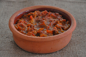 Fototapeta premium Meat sauteed in the crock