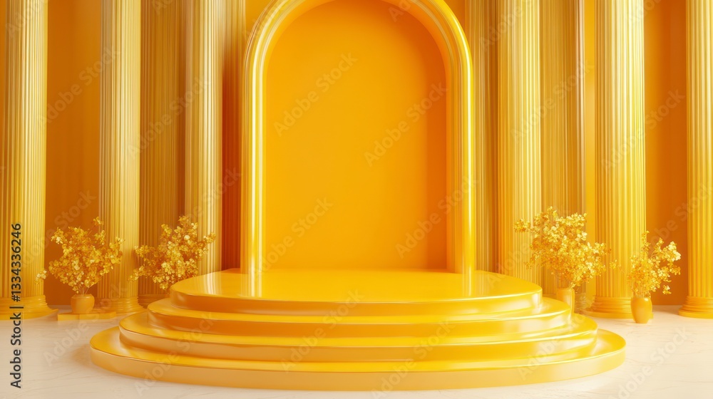 Aufkleber golden stage with arch and columns for product presentation or display