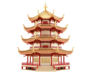 multi tiered Chinese pagoda with intricate red and gold accents, showcasing traditional architectural design and cultural significance. This stunning structure stands tall, inviting admiration