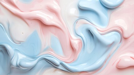 Playful pastel liquid composition with baby blue, soft pink, and creamy white