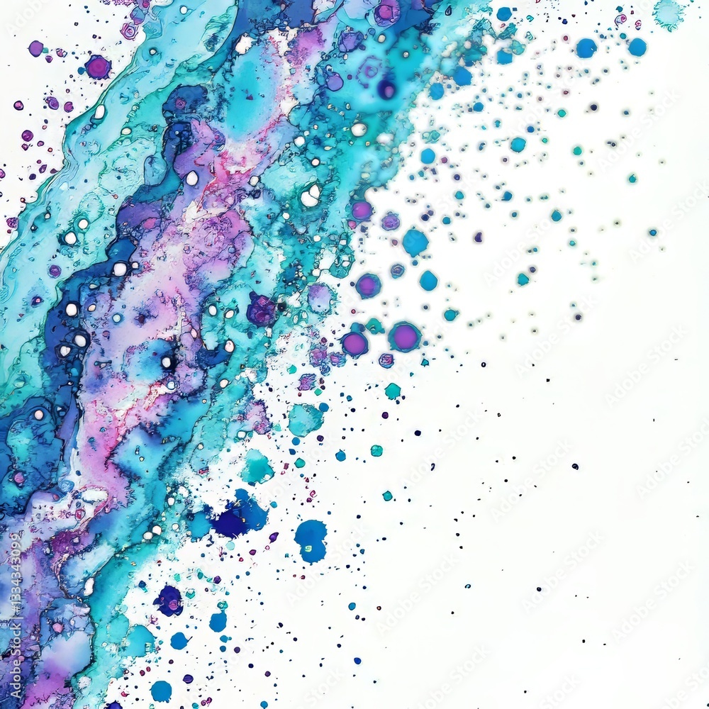 Poster a mesmerizing abstract background showcases a vibrant blend of teal, blue, and purple fluid inks, cr