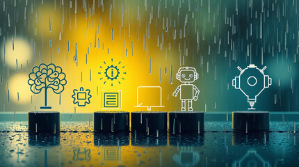 Modern Artificial Intelligence Icon Set with Solid Background for Web and App UI