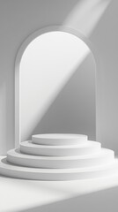 Obraz premium Minimalist White Product Display Podium with Arch and Soft Lighting