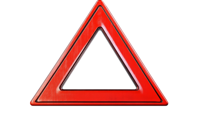 Red warning triangle sign on transparent background, indicating caution and safety - Powered by Adobe