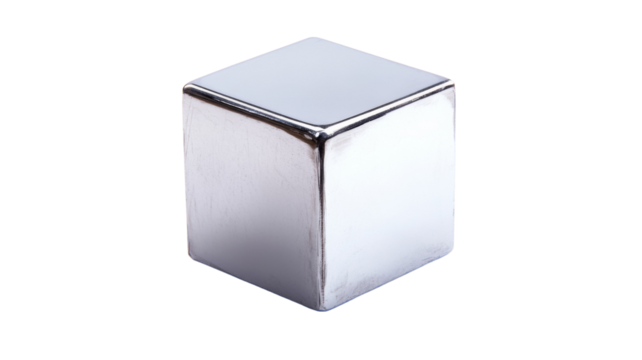 Perfect silver cube rotating on transparent background