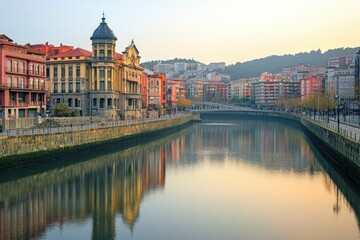 Fototapeta premium Morning Serenity: View of Ribera Market Amidst Old Town in Bilbao, Spain