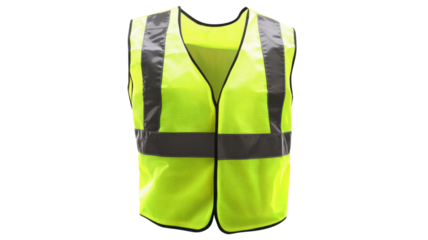 High-visibility safety vest on transparent background enhancing worker safety