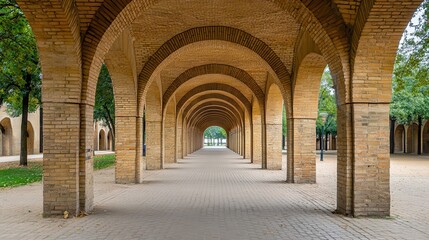 Fototapeta premium Arched walkway park autumn pathway perspective