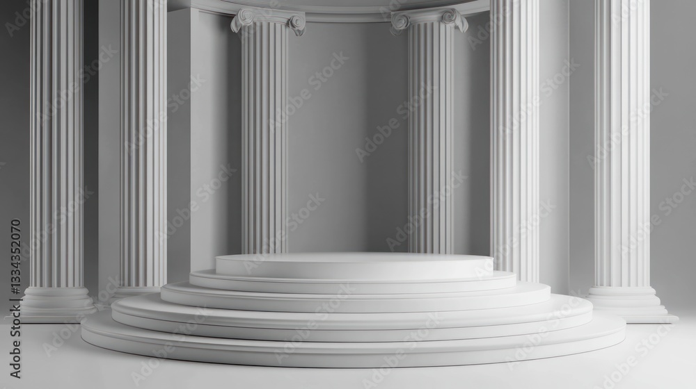 Poster elegant white podium stage display with classic columns architecture