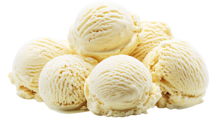 Fototapeta premium Delicious creamy vanilla ice cream scoops piled up on transparent background