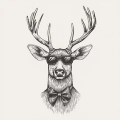 Fotobehang Vintage Hipster Deer: Hand-Drawn Animal Illustration for Tattoos, Logos, and Retro Designs © juliiapanukoffa