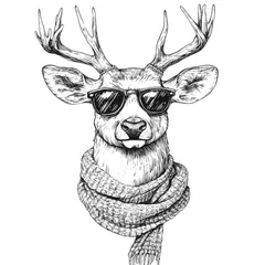 Fototapeten Vintage Hand-Drawn Hipster Deer Illustration for Tattoos, Logos, and Retro Apparel © juliiapanukoffa