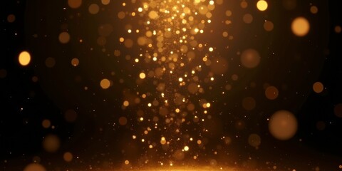 Obraz premium A mesmerizing display of gold dust and confetti fragments falling gracefully in a dark space