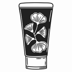 Obraz premium Botanical illustration on tube floral art, natural skincare packaging design