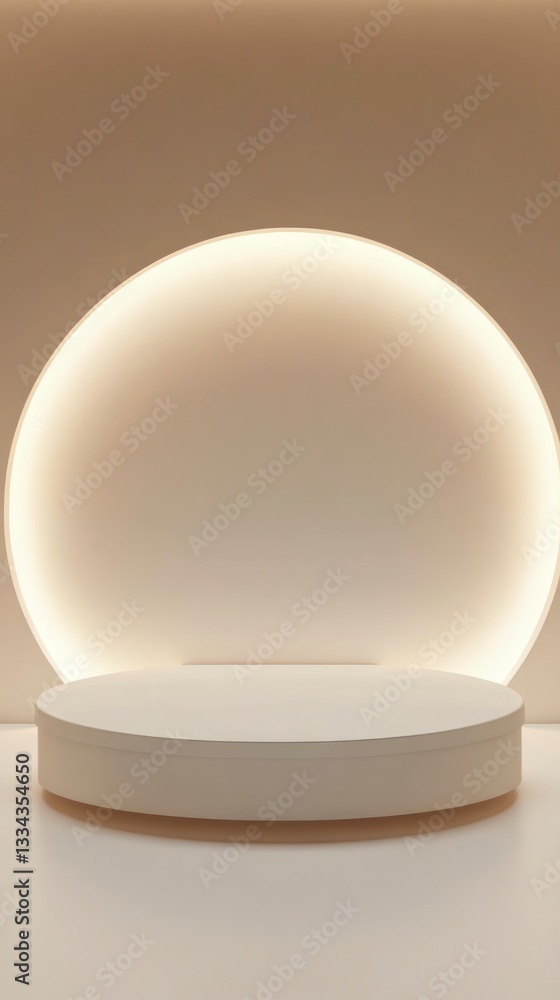 Poster minimal round platform display with illuminated backdrop for product presentation