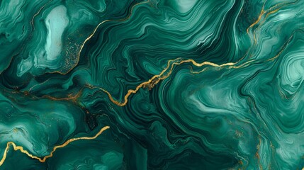 Deep emerald green fluid patterns flowing in a marbleized effect