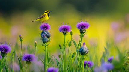 yellow and black bird standing on a follower 
