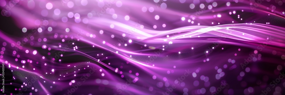 Poster abstract fiber optic lines and morada colored background with floating elements