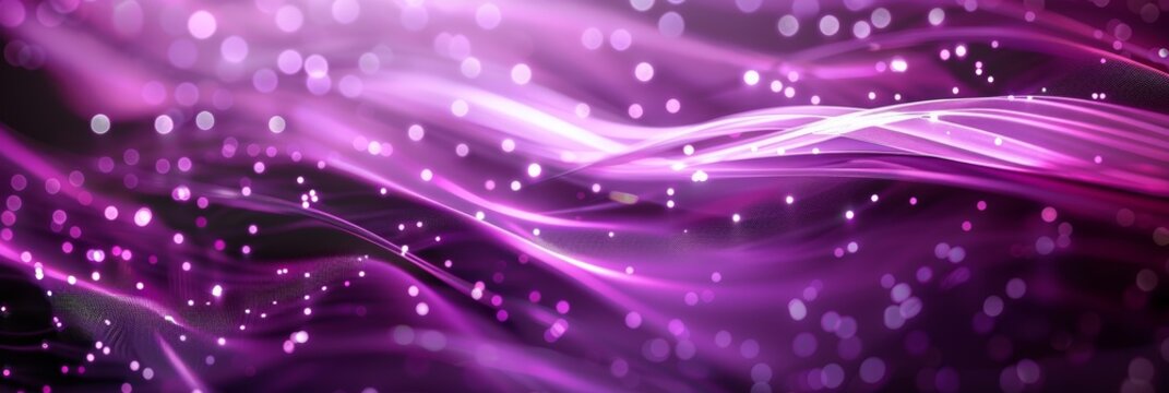 Abstract fiber optic lines and morada colored background with floating elements