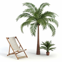 Fototapeta premium palm tree and deckchair on white background isolate