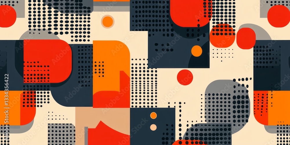 Poster an abstract geometric pattern with circles squares and dots