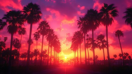 Evening sky palm trees high resolution picture