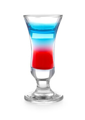 Layered cocktail in colors of American flag isolated on white