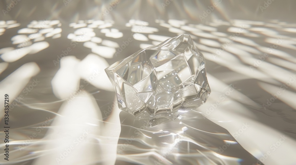 Poster abstract minimalistic artwork featuring light in a deformed crystal structure with clean lines and g