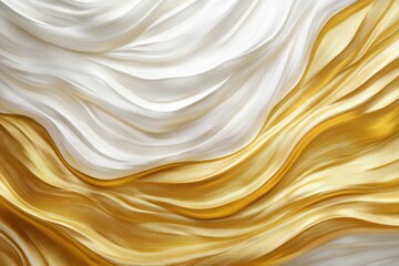 Obraz premium Elegant flowing fabric in white and gold hues, creating a luxurious texture, ideal for backgrounds in fashion or design projects