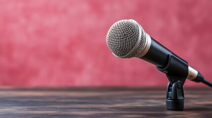 Obraz premium Public speaking event microphone setup for engaging presentations indoor venue focused view