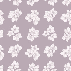 Floral seamless pattern with Sakura. Cherry Blossom background. Eco background. Cherry Blossom and greenery hand drawn line art design. Elegant seamless background minimalist style