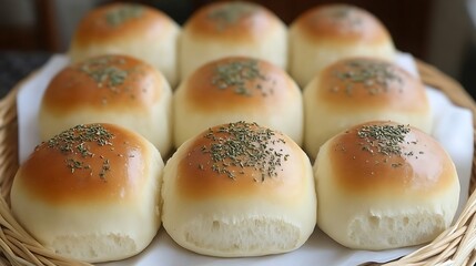 Golden-brown, fluffy dinner rolls in a basket.