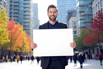 businessman holding a banner