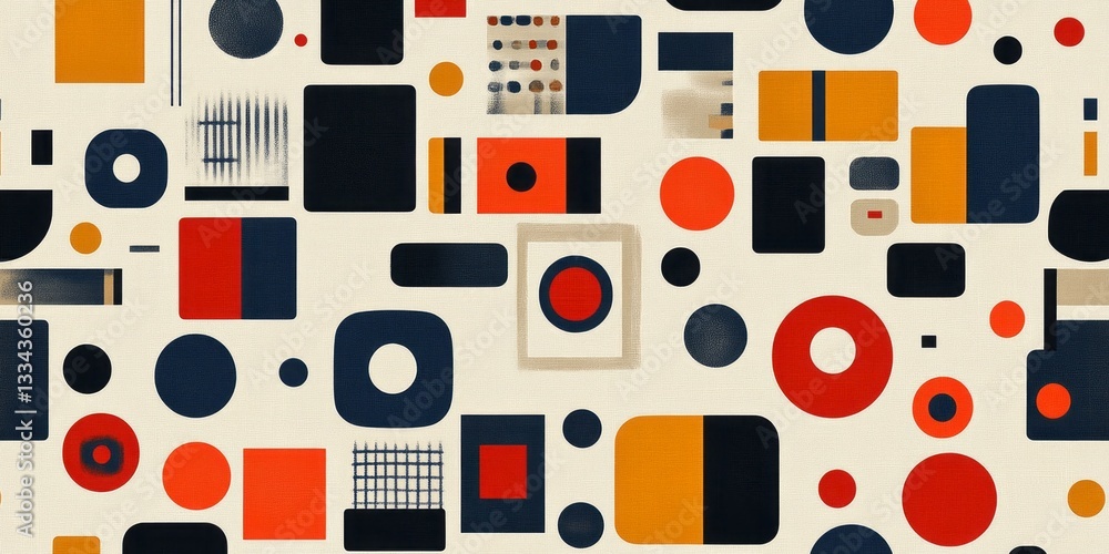 Poster geometric shapes in red orange and navy creating a pattern