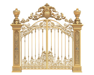 Luxurious golden gate with ornamental details, showcasing regal design and intricate craftsmanship, perfect for grand entrances © Alice a.