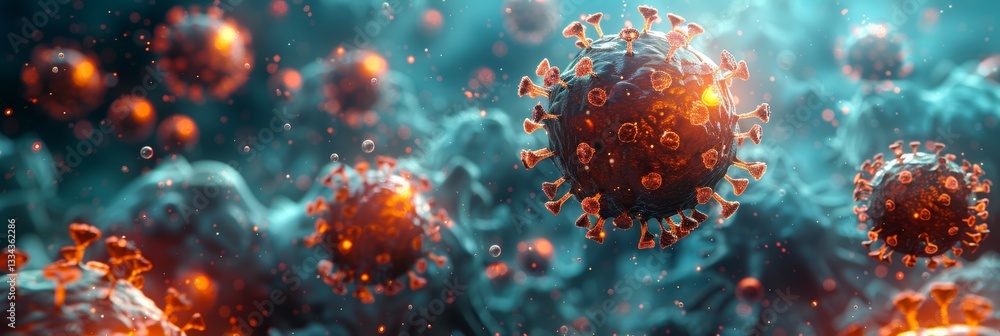 Aufkleber advanced medical concept nanotechnology robot studies and kills virus in 3d rendering environment