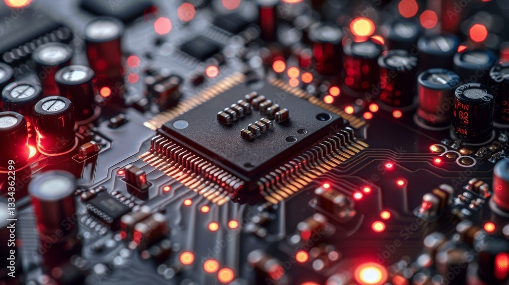 Aufkleber advanced microcomputer technology with semiconductors and complex circuits illustrated