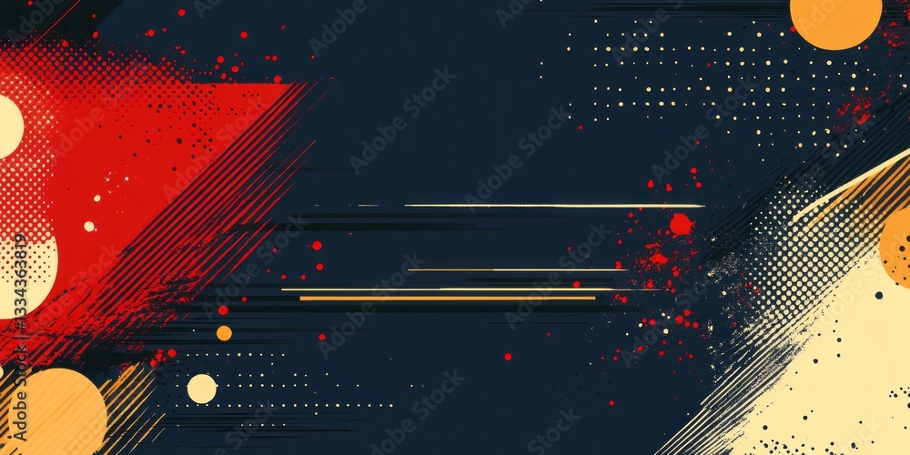 Poster dynamic abstract design features geometric shapes and splatter elements