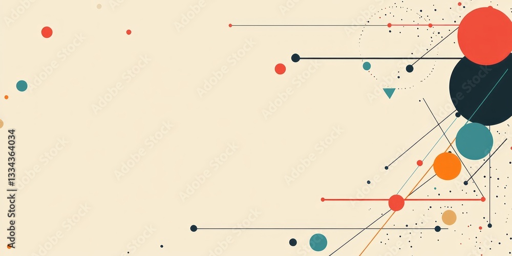Poster abstract geometric composition features interconnected circles and lines