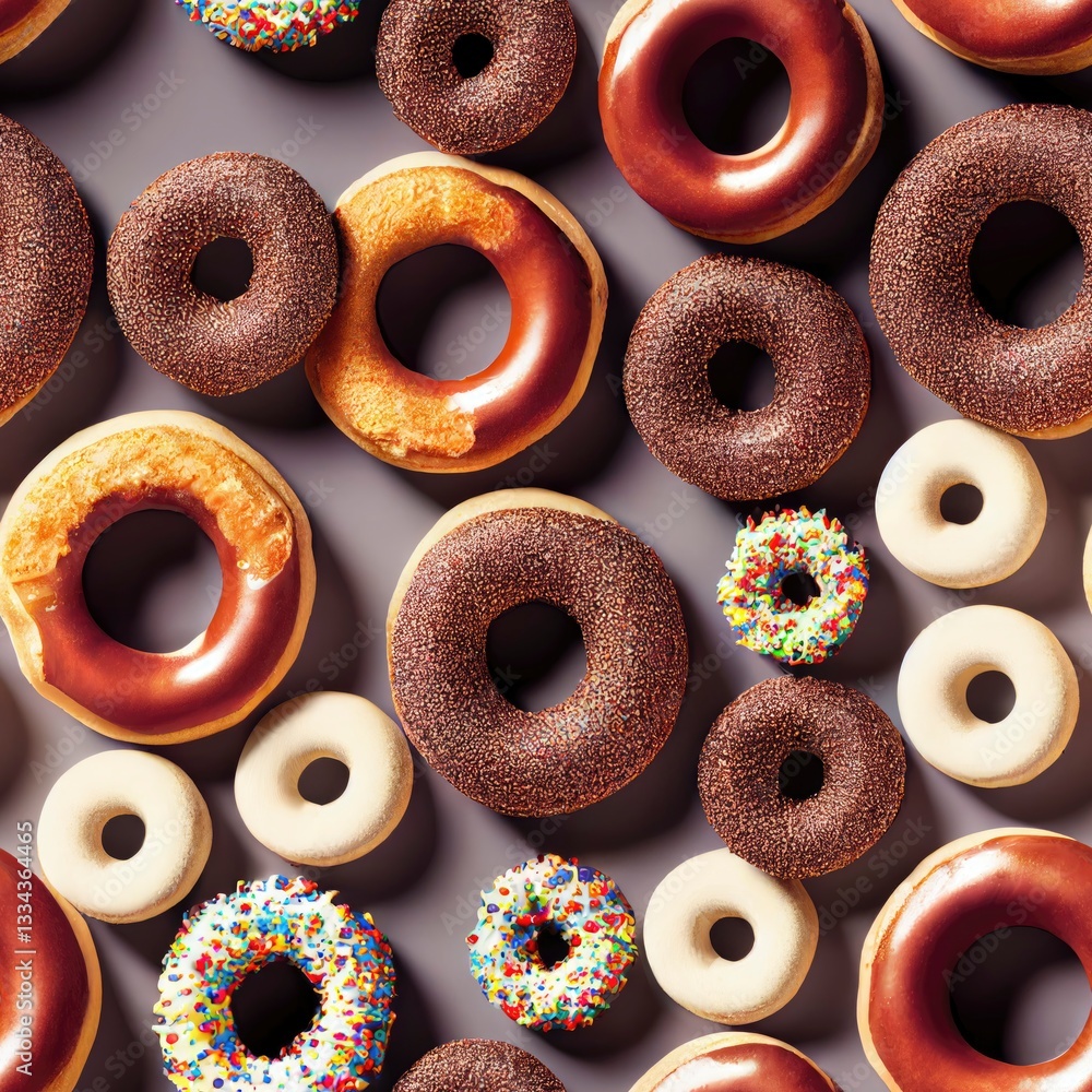Aufkleber arranged assortment of donuts on a clean background with precise geometric composition and realistic