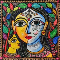 Authentic Madhubani Painting Traditional Indian Folk Art Hand Drawn Cultural Design