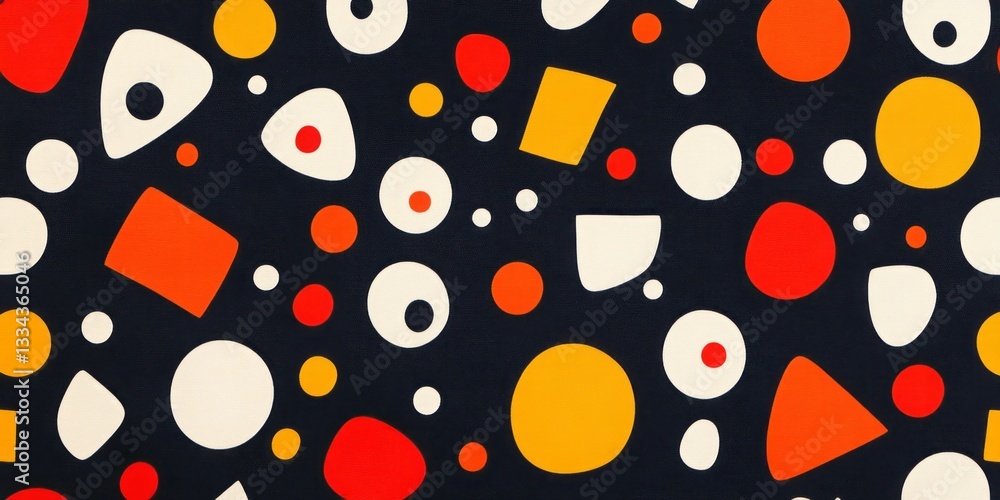 Poster abstract pattern featuring circles triangles and squares scattered randomly