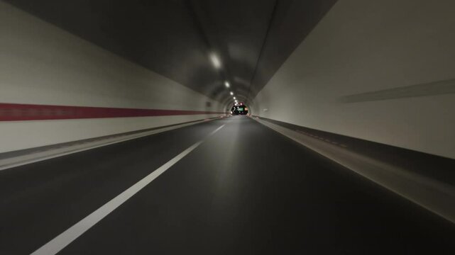 POV fast car driving on the highway at night and in the tunnel, timelapse 4k